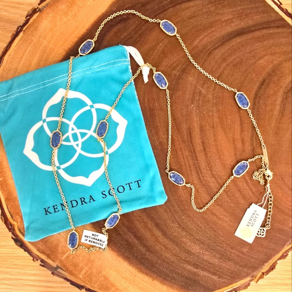 *Vintage Rare* Kendra Scott Kelsie Kellie Station Necklace Blue Illusion Gold